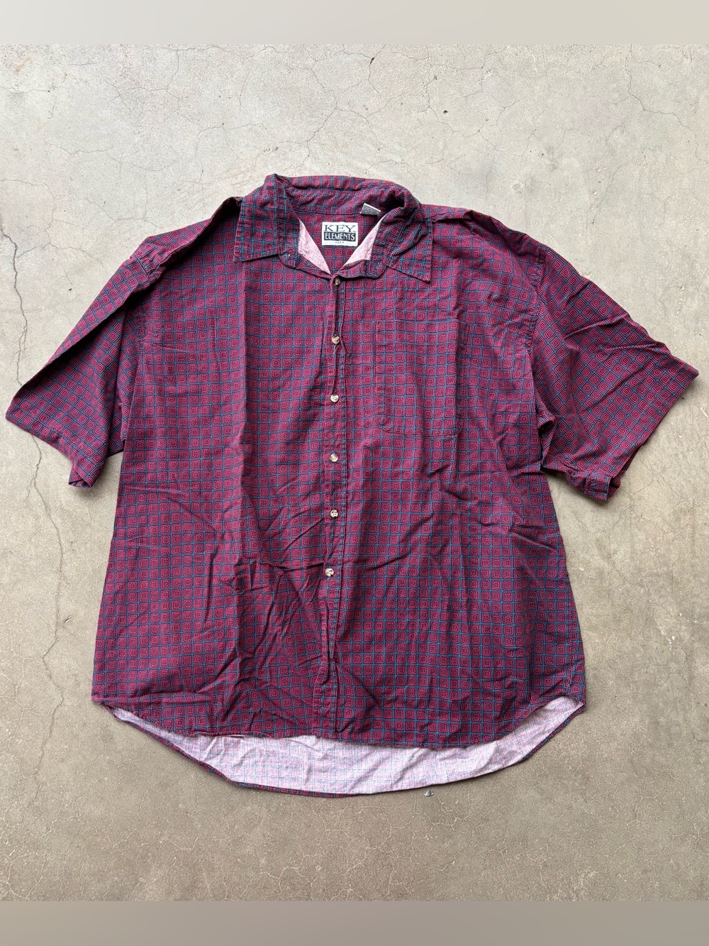 Vintage Key Elements 90s Geometric Tile Print Shirt Mens 2X Cotton